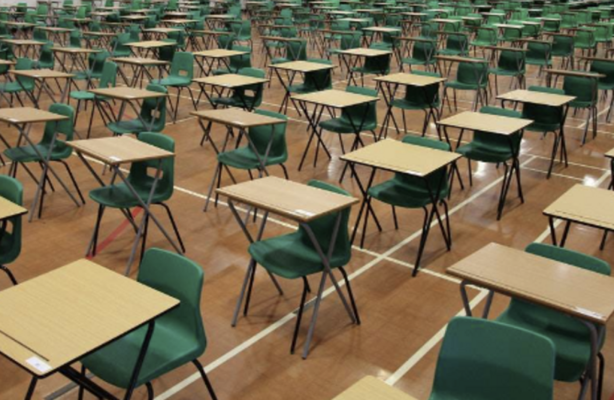 Desks set apart for the AP exams.